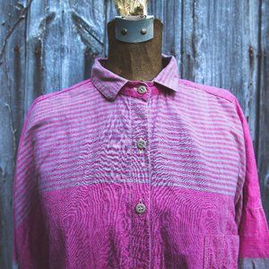 "Angelique" Pink and Grey Loose Fit Button Up Top